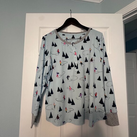 Kate Spade Holiday Christmas Skating Winter Blue Gray Jogger Pajamas Size XL - Picture 3 of 12
